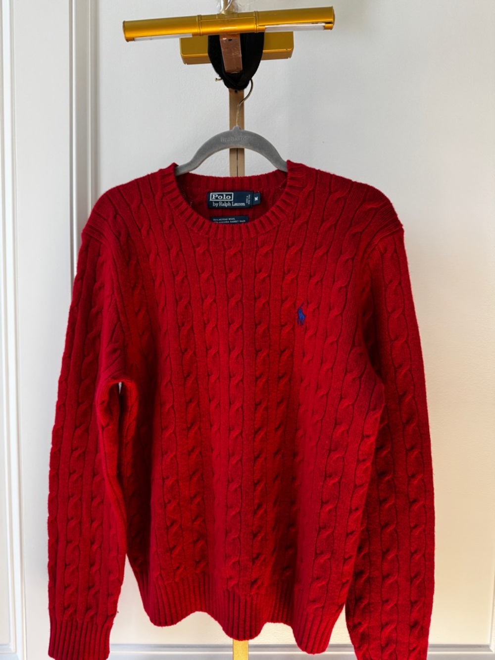 Polo by Ralph Lauren Men's Bright Red Cable-Knit Crewneck Sweater sz med wool